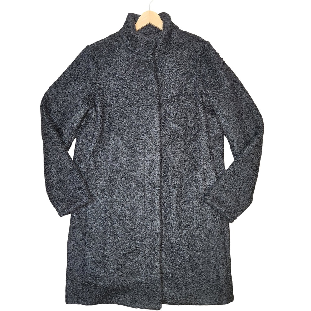 Y2K Old Navy Lamb Boucle Faux‎ Fur Trench Coat Mock Neck Black Tall XL Preppy